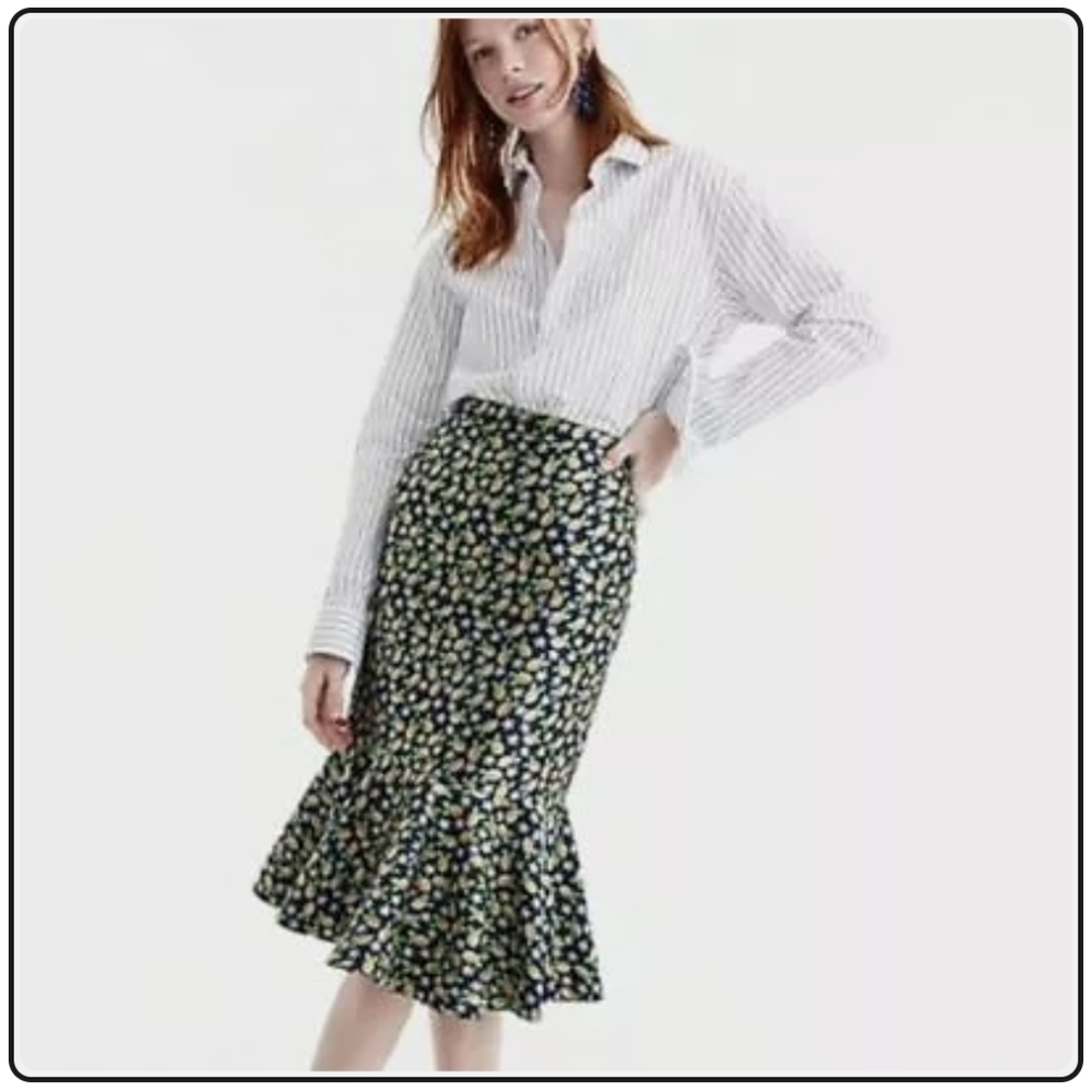 J. Crew Lemon Jacquard Trumpet skirt - size 2
